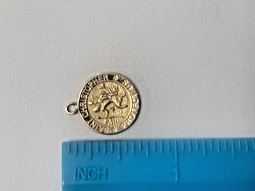 14K Gelbgold kleiner Christophorus Medaille Anhänger Charm signiert Michael Antonius - Bild 6 von 7
