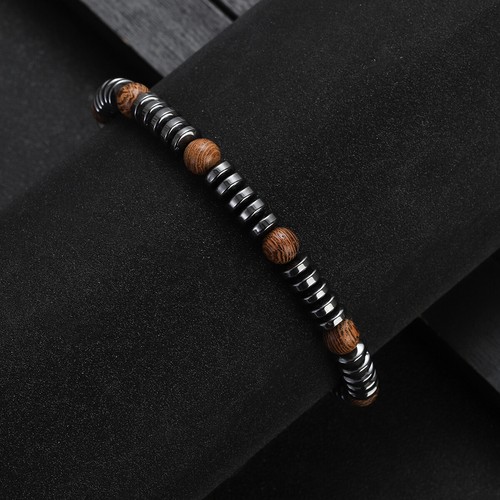 Fashion Wood Bracelet 8MM Natural Hematite Bracelets Adjustable For Women Men - Picture 9 of 12