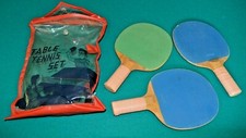Vintage Table Tennis Ping Pong Set Japan Paddles wood handles plastic bag 1950s
