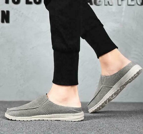Mocassini uomo tela punta tonda tempo libero slip on mezze ciabatte scarpe casual mules - Foto 11 di 15