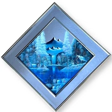 Rare "Winter Scene Lake Cabin" Original Painted on Mirror-Clemons-Pastels