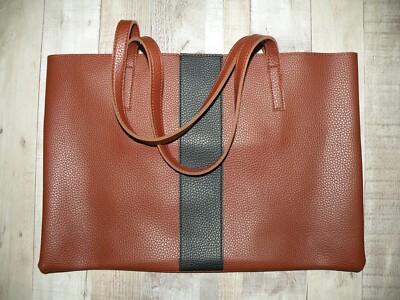 Vince Camuto Leather Brown Black Shoulder Pebbled Tote Bag