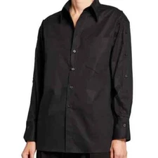 DUBGEE by Whoopi Goldberg Black Woven Button-up Shirt with Button Sleeves 2X