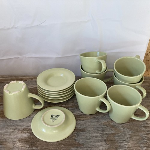 Juego de 7 tazas y platillos IKEA verde salvia diseño y calidad Ikea de Suecia 120-11 - Imagen 2 de 2