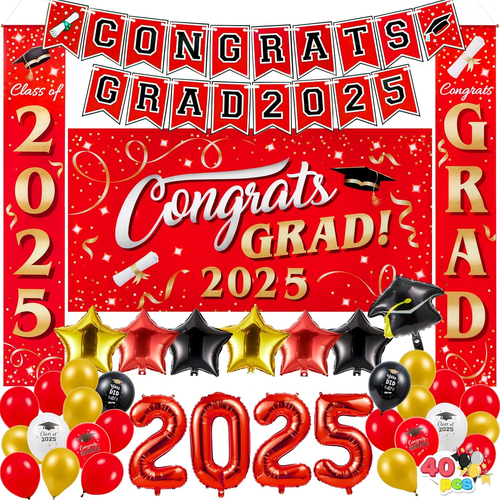 Graduation Party Decorations Class of 2025 Red, Grad Celebration Supplies Set wi - Picture 10 of 12