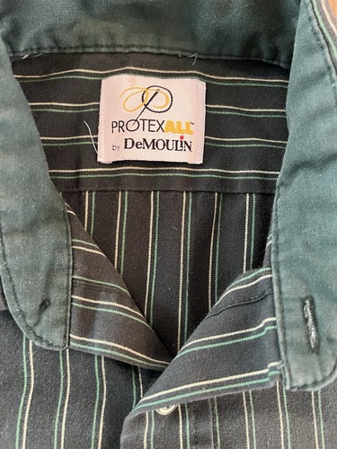 VTG Protexall John Deere Shirt Mens L Green Striped Snap Up Mechanic Work USA - Picture 3 of 9