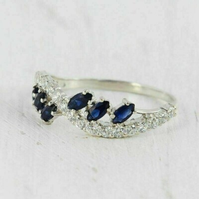 Marquise Cut Simulated Sapphire Women's Wedding Band Ring 14K White Gold Plated