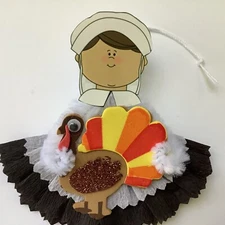 Paper doll Vintage Thanksgiving feather tree ornaments gift tag pilgrim item# TD