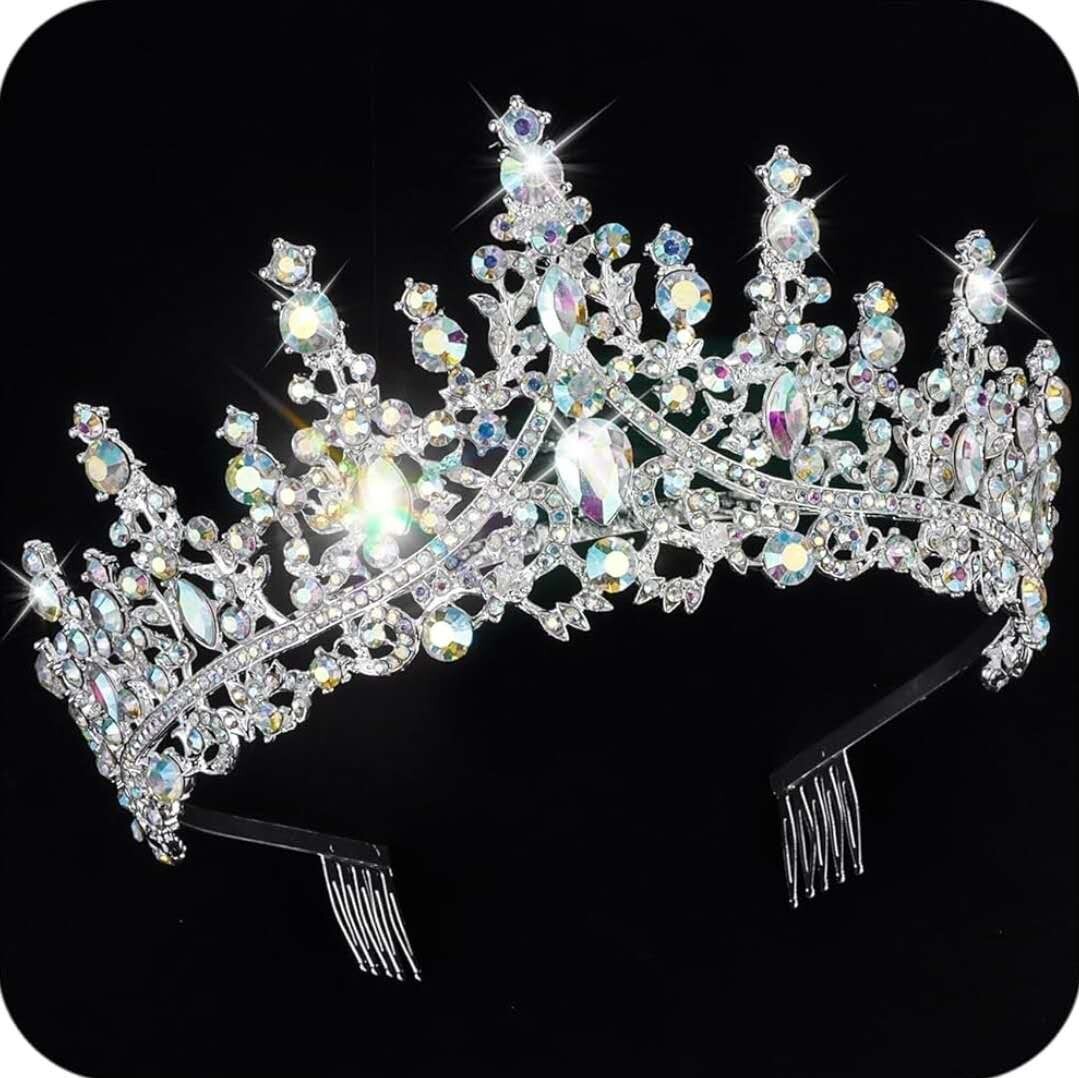 Silver AB Crown for Women Crystal Queen Rhinestone Princess, Wedding Gift queen