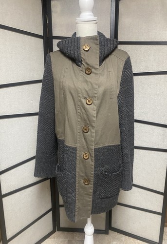 Women’s Ruff Hewn Button Up Jacket - Large - Canvas & Knit Green & Gray