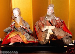 Rare Signed Lg. Antique Gofun Asian Japanese Aged Man Woman Dolls DA4161412nn