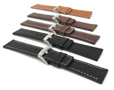 Bandini Mens Leather Watch Band Strap - Square Tip, 2 Colors, 22 24 26 28 30mm