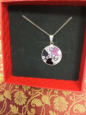 MURANO AMV ITALY Sterling Silver 18'' Necklace 3/4'' Round Glass Pendant 925   