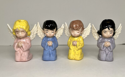 (4) Vintage Praying Angel Children Figurines Girls and Boys With Holes to Hang