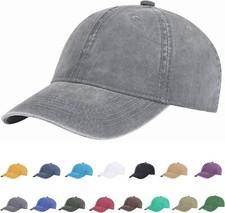 Vintage Washed Cotton Plain Baseball Caps Adjustable Medium-Large, Grey