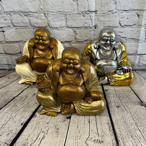 Gold & Bronze 18cm x 15cm Large Chinese Buddha Sitting On Lotus Statue Resin - Picture 11 of 11