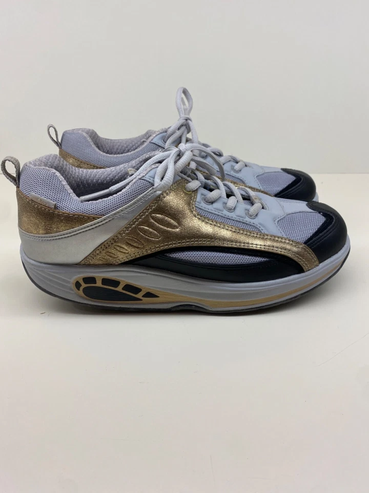 Zapatilla deportiva Buffalo London Classic Kicks plataforma blanca talla 39 EE. UU. 8,5 gris azul marino dorado Foto 3 de 4