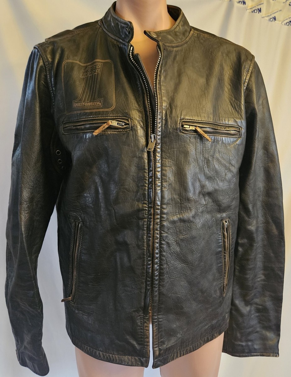 Harley-Davidson® Mens Leather Jacket Distressed Print Black XL