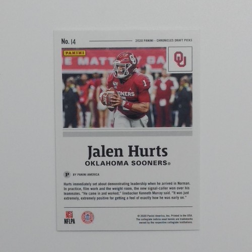 2020 Panini Chronicles Draft Picks Jalen Hurts Rookie RC #14 - Picture 3 of 4