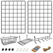 2 Pack Wire Wall Grid Panel with Accessories  Includes Hanging Wall Basket S...