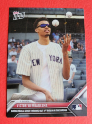 Victor Wembanyama ROOKIE CARD #1 NBA DRAFT PICK TOPPS NOW PITCH YANKEES IN HAND