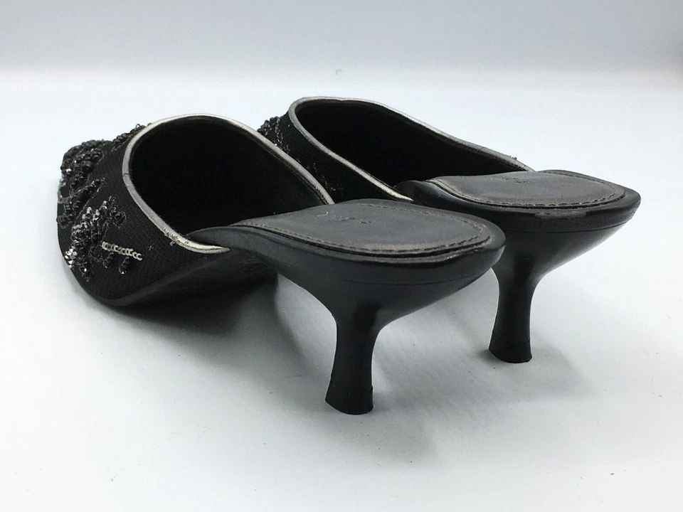 Fioni Black Beads Women 2" Mule Heels Shoes 7.5 M Pageant - Image 2 of 4