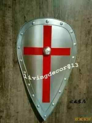 24'' Shield Medieval Knight Armor with Red Cross Templar Crusader Metal Shield
