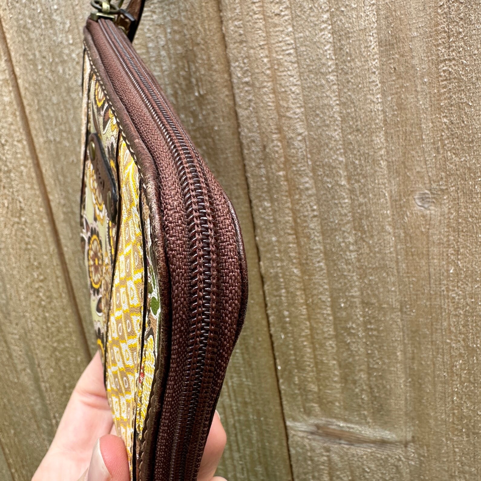 Fossil patchwork leather wristlet EUC floral - image 6