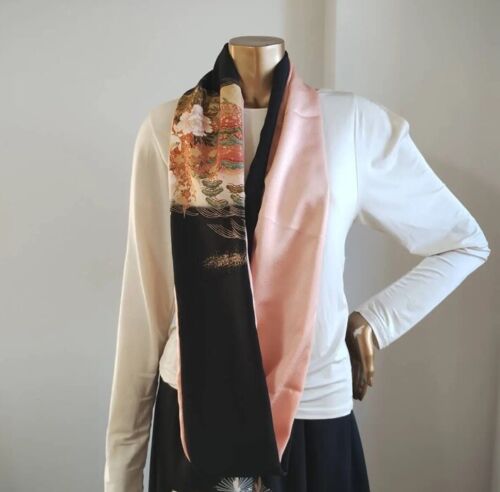 Sciarpa kimono seta reversibile nero e rosa | Regalo unico dal Giappone fatta a mano nuova - Foto 4 di 4