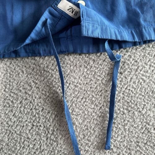 Zara Damen M Kobaltblau Leinenmischung Knopfleiste Kastig Cropped Kordelzug Saum - Bild 4 von 8