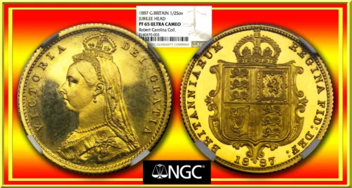 GREAT BRITAIN 1887 1/2-Sovereign KM#766 NGC PR 65 Ultra Cameo Rare Grade