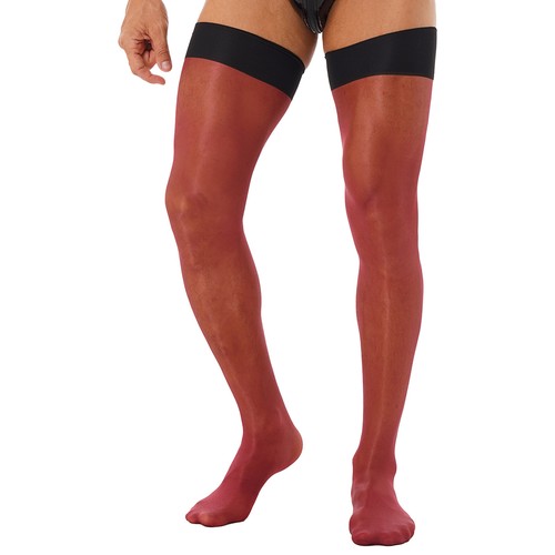 Men's Ultra Thin Thigh High Silk Stockings Glossy Stretchy Sheer Hold Up Socks - Picture 58 of 77