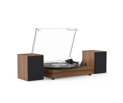 Vinyl Record Player Turntable Bookshelf Speakers 3-Speed Wireless Bluetooth AUX