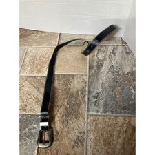 Black Leather Belt Silver Western Buckle Stitching Detail