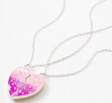 Claire  s Best Friends Glow In The Dark Pink Confetti Split Heart Necklaces new