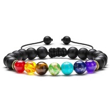 7 Chakra Lava Beaded Bracelet Braided Rope Adjustable 8mm Natural Stone Unisex