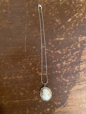 Vintage 800 Silver Cameo Carved Shell Necklace With Sterling Silver Chain