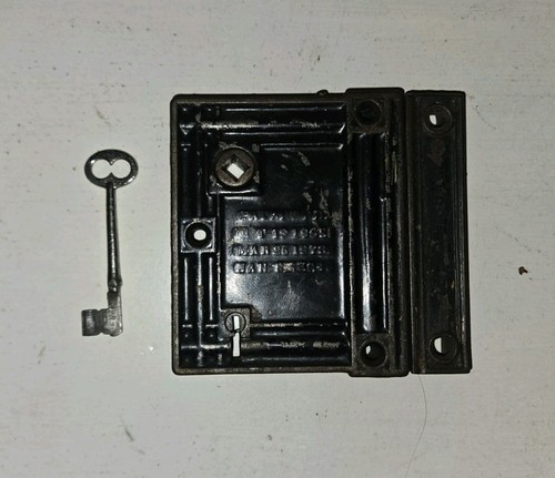 Antique Sargent & Co Cast Iron Working Rim Surface Lock With Key Circa 1883 - Picture 1 of 6