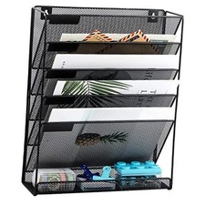 Desk File Organizer Mesh 6-Tier, Hanging Wall Mount Document 6 Tier Black
