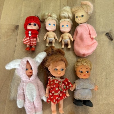 Lot 7 Vtg Small Baby Dolls, Easter Egg Party Kelly Big Head Doll 2 Tyco Quints