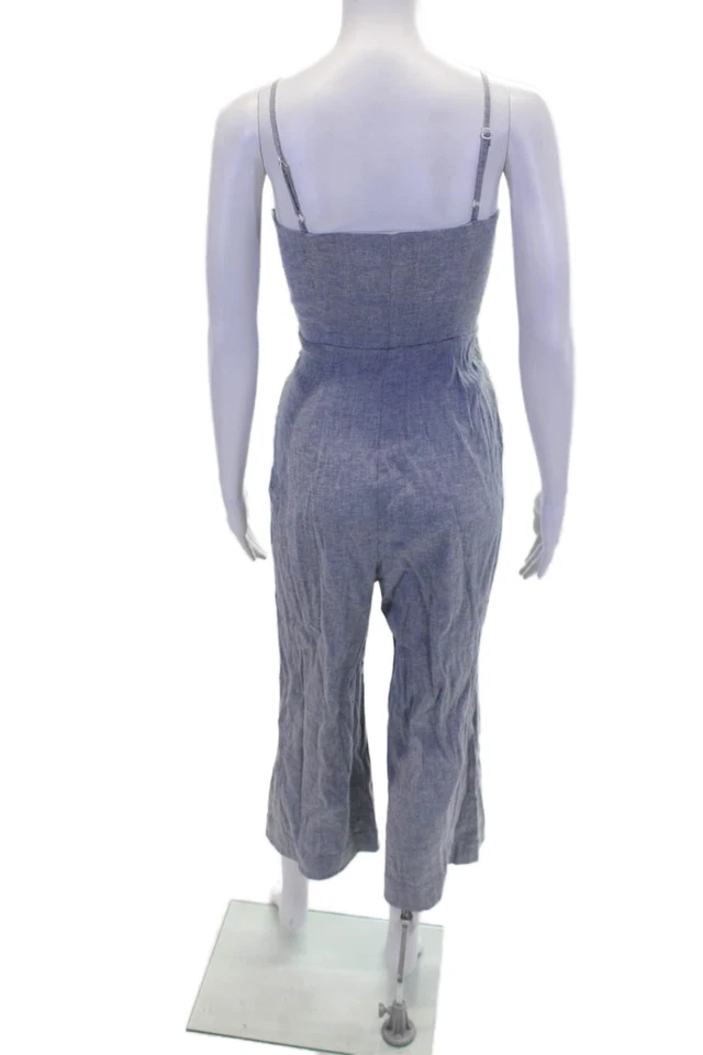 Intermix Womens Linen Sleeveless Bow Zippered Neck Jumpsuit Blue Size 2 - Image 3 of 4