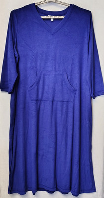 Dreams & Co Plus Size 2X Long Sherpa Lounger Royal Blue Terry Pocket Robe 26/28