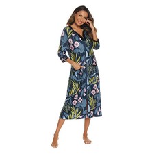 Summer Women's Home Bathrobe with Zipper Ladies Loose Long Robe Women's Dressing