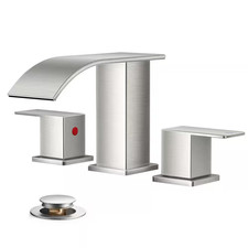 8 In. Waterfall Double Handle Bathroom Faucets with Metal Pop-Up Drain in Brushe
