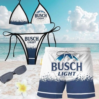 Busch Light Beer Swimwear Set, Print String Bikini Beach Shorts Couple All Size