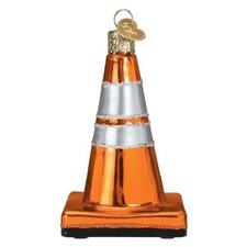 Old World Christmas Orange Traffic Cone Glass Ornament 36237 FREE BOX New