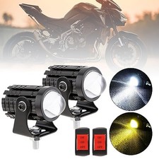 2pcs 32W LED Motorcycle Headlight with Switch, Yellow Spotlights 2 pack