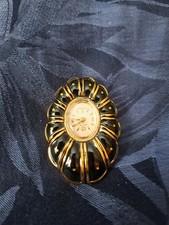 Vintage Fairfax Swiss Pendant 17 Jewels Watch gold tone w Black Accents Works 