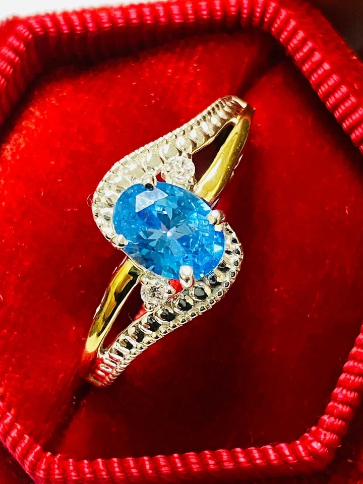 Anillo de plata 925 oro 10K aguamarina natural piedra de nacimiento de marzo en plata de ley Foto 2 de 4