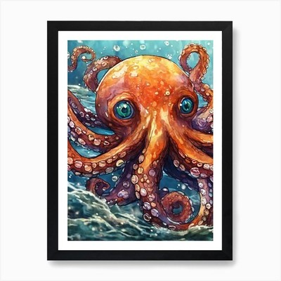 Oktopus 4 Kunstdruck gerahmt Wandbild Poster Leinwanddruck Bild